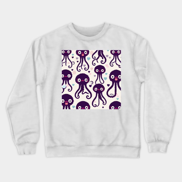 Purple Octopuses Forever and Hearts - Super Cute Colorful Cephalopod Pattern Crewneck Sweatshirt by JensenArtCo